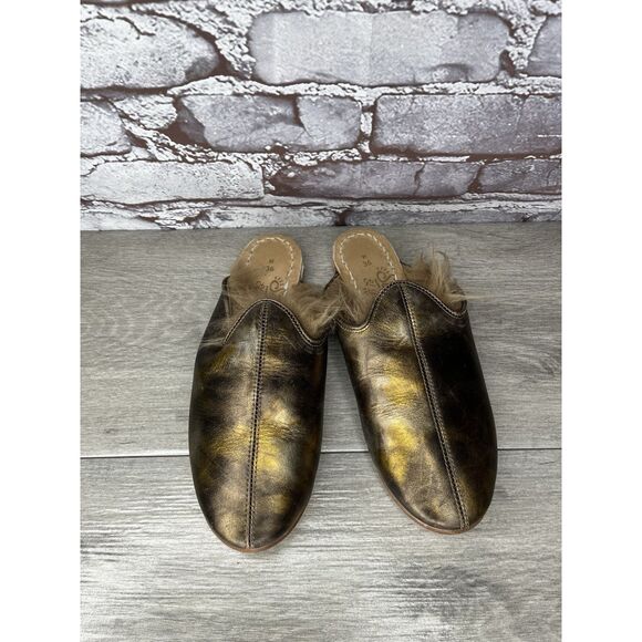 Sabah Baba Big Bend Olive Shearling Bronze Slippers Mules Flats Women 36EU/6M US - Picture 3 of 16